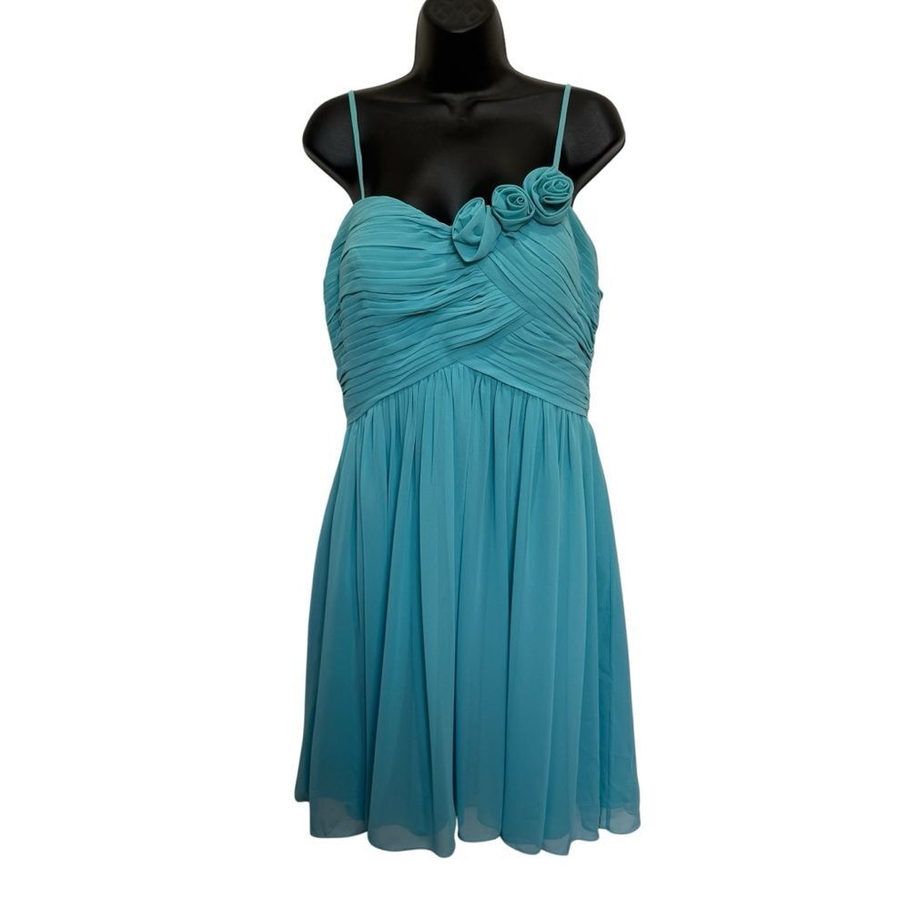 Bill Levkoff Teal Chiffon Sweetheart Formal Dress Convertible Strapless Sz 14